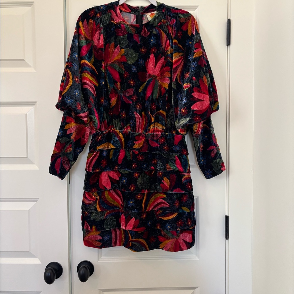 FARM Rio Floral Velvet Midi Dress - Red and Pink
